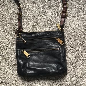 Black Fossil brand black leather crossbody